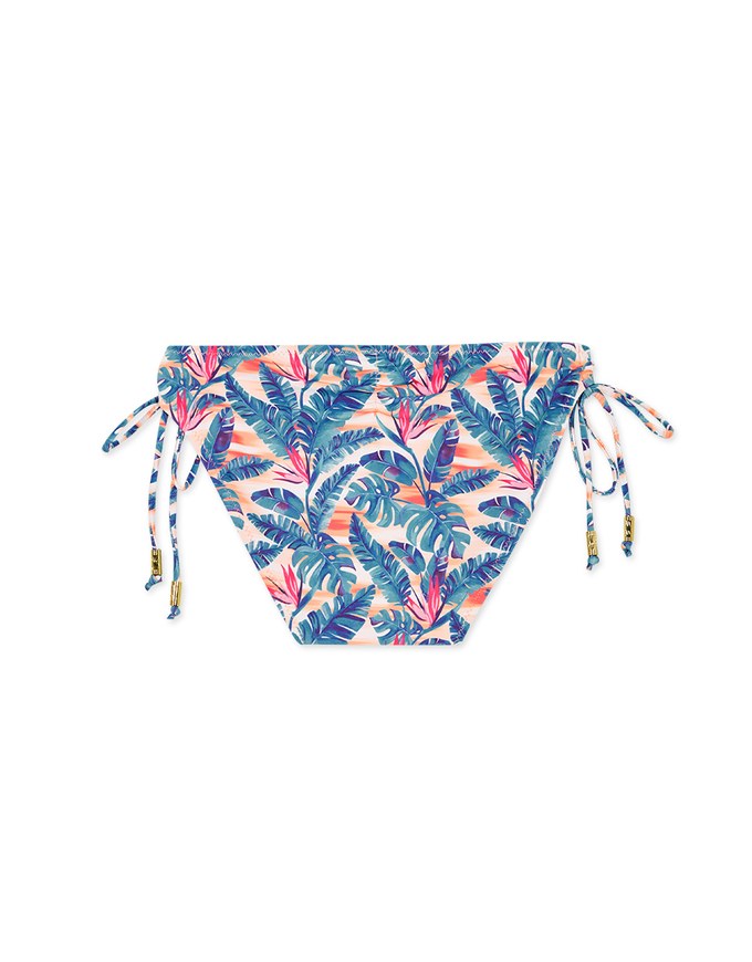 Printed Tie-Side Shirred Back Bikini Bottom