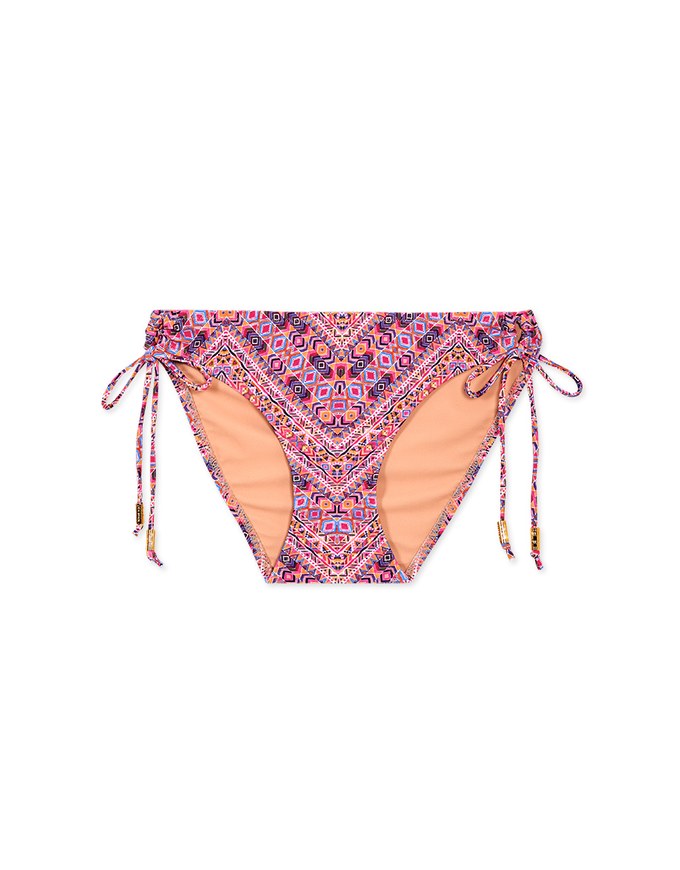 Printed Tie-Side Shirred Back Bikini Bottom