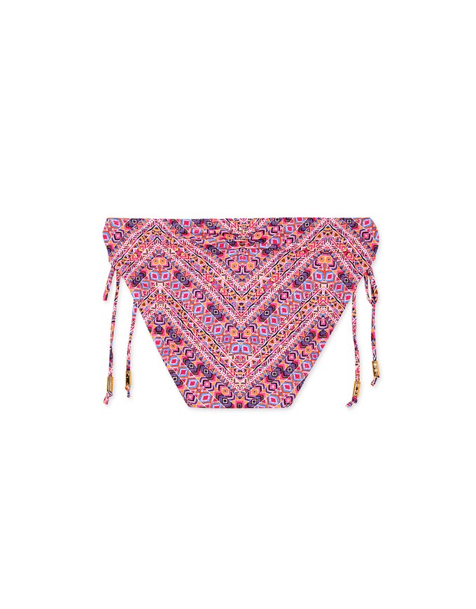 Printed Tie-Side Shirred Back Bikini Bottom