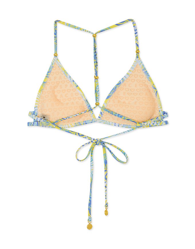 【LIGHT PUSH UP】Beaded Y-Shaped Push-Up Printed Bikini Top Bra Padded
