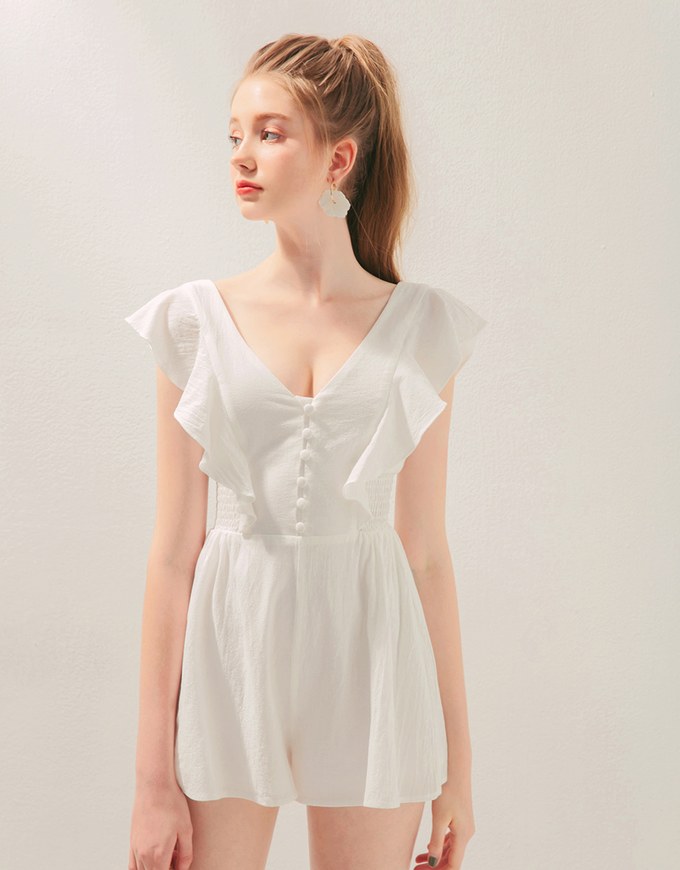 Button Up Flutter Sleeve Playsuit