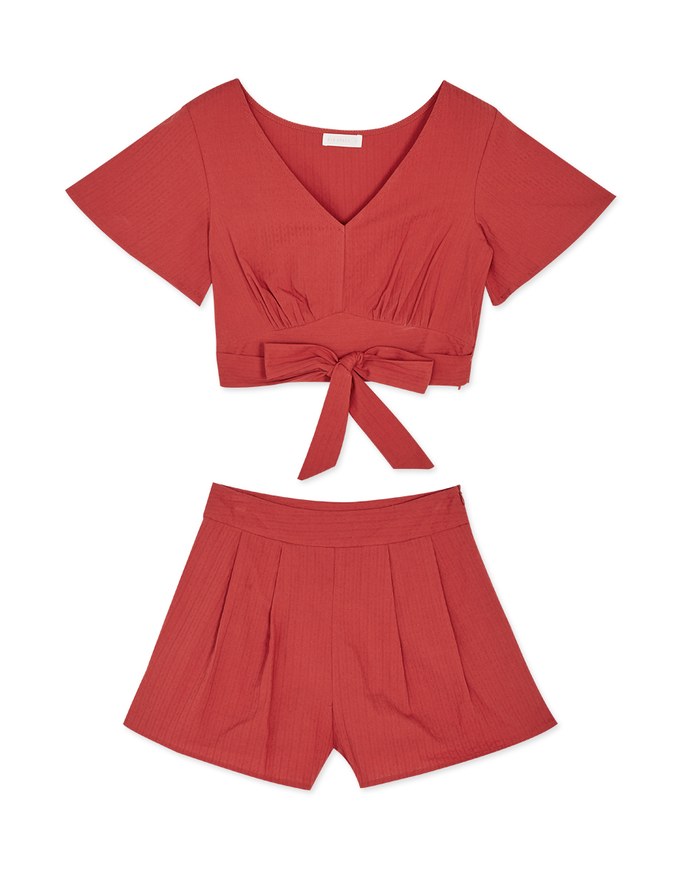 V Neck Back Tie Top & Shorts Set Wear