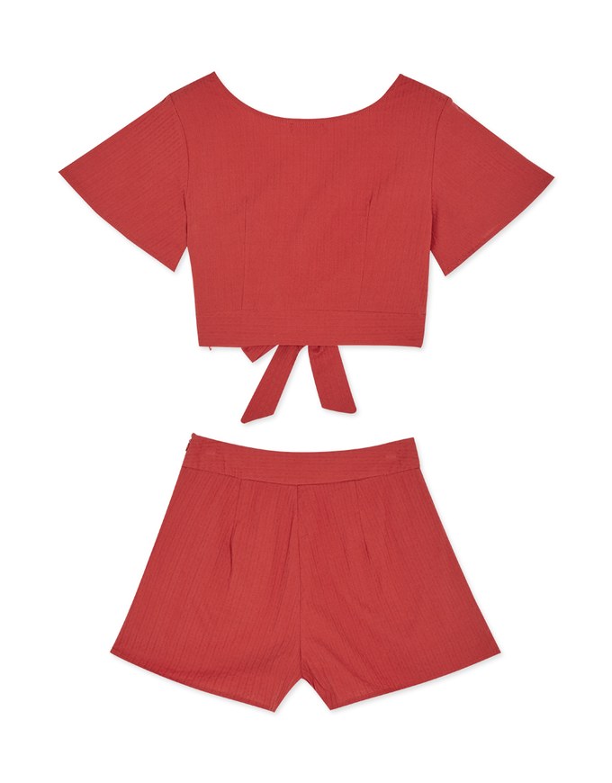 V Neck Back Tie Top & Shorts Set Wear