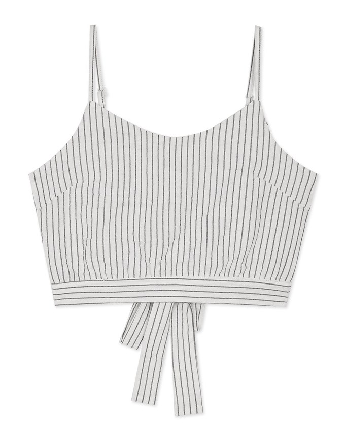 Striped Thin Strap Back Ribbon Crop Top