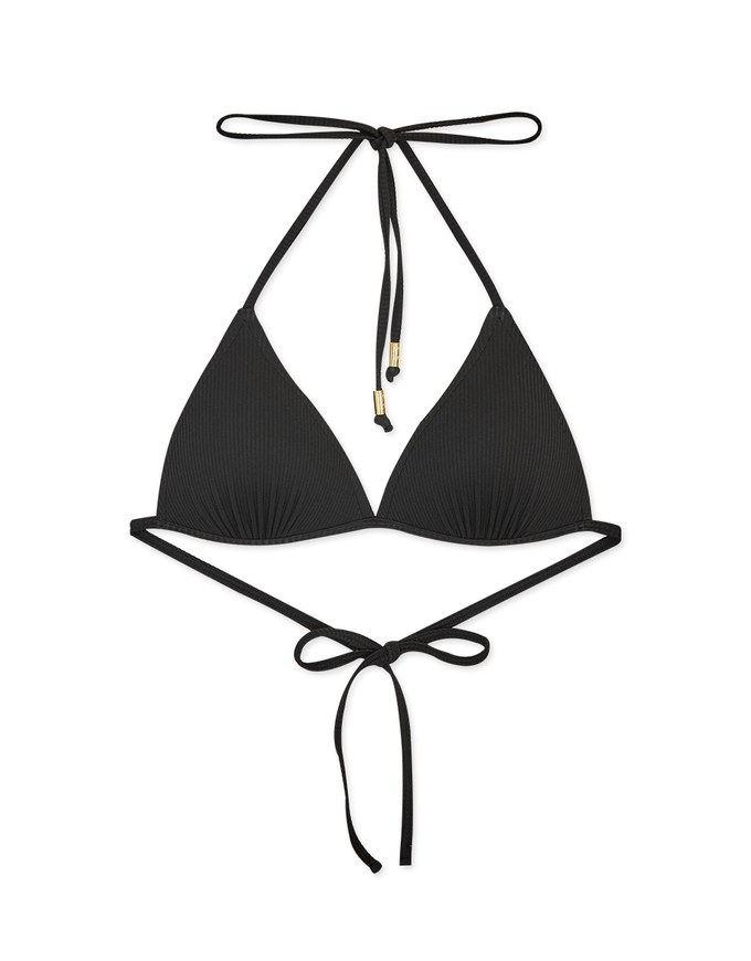【PUSH UP】Textured Fabric Plain Color Bikini Top Single Strap And Bra Padded