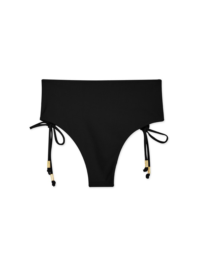 High Waisted Side Lace-Up Shirred Back Bikini Bottom