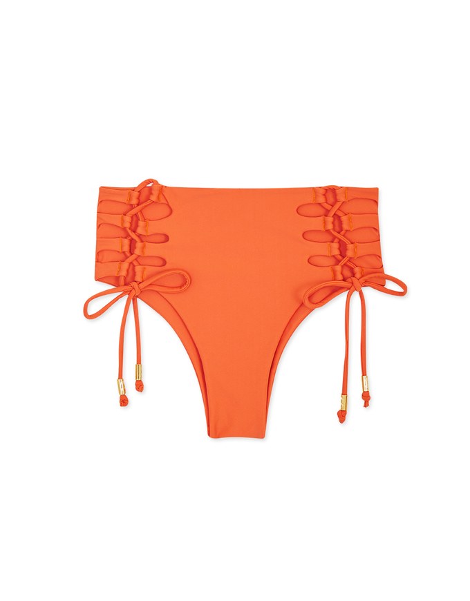 High Waisted Side Lace-Up Shirred Back Bikini Bottom