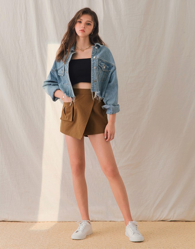 Stylish Pocket Elastic A-Line Skorts