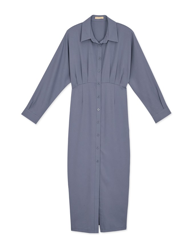 Textured Pleated Slit Shirt Dress