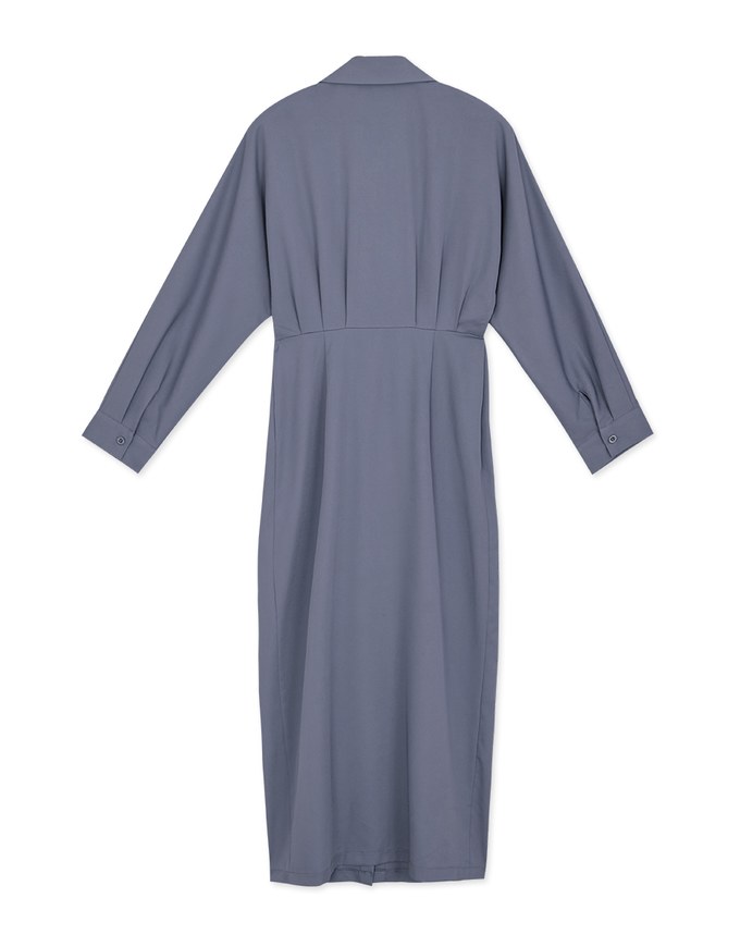 Textured Pleated Slit Shirt Dress