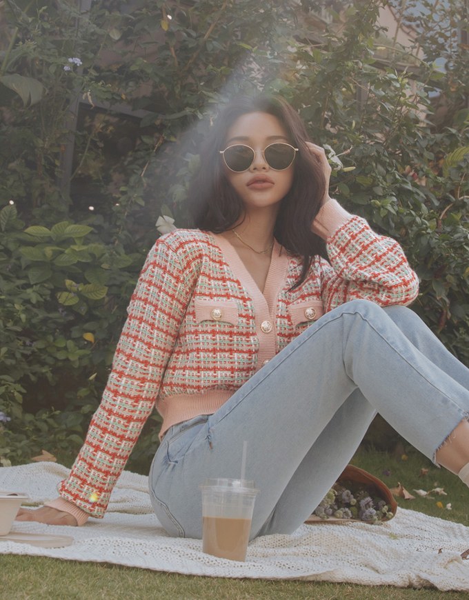 Tweed Button Up Cardigan Top