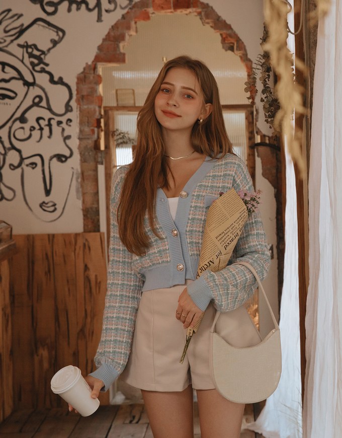 Tweed Button Up Cardigan Top