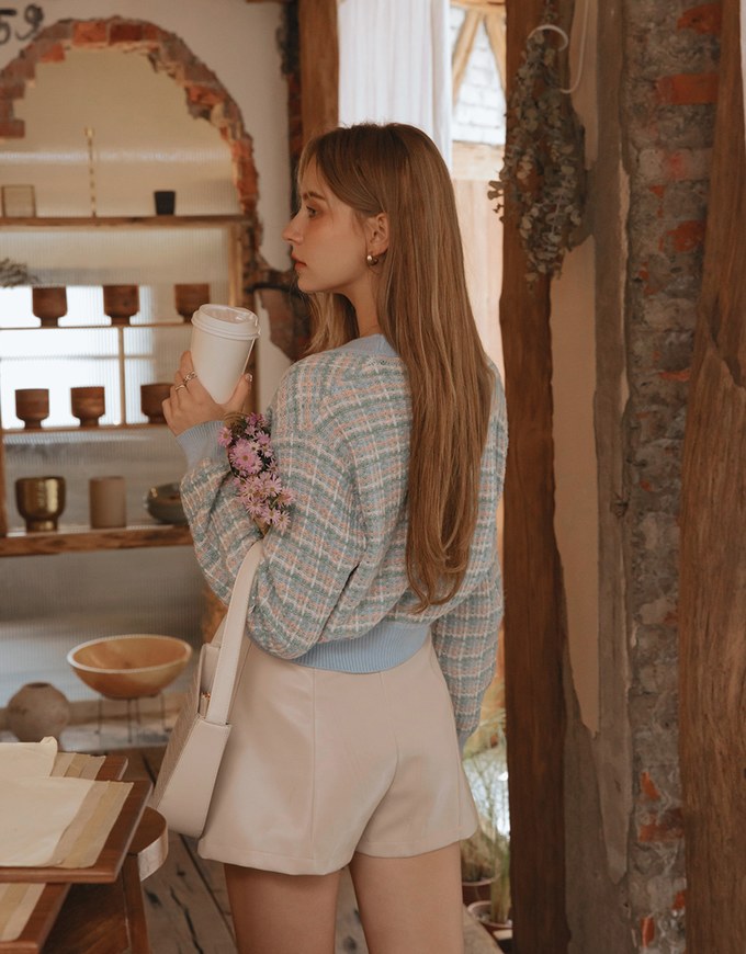 Tweed Button Up Cardigan Top