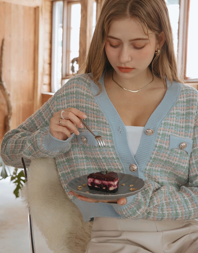 Tweed Button Up Cardigan Top