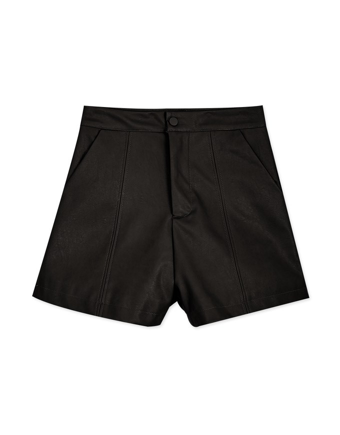 Textured A-Line Slimming Faux Leather Shorts