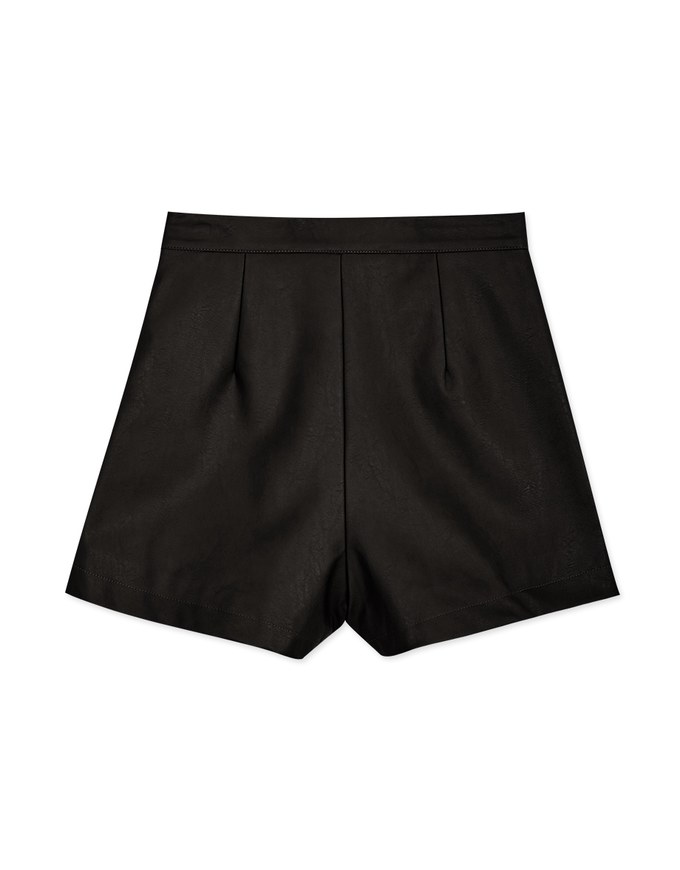 Textured A-Line Slimming Faux Leather Shorts