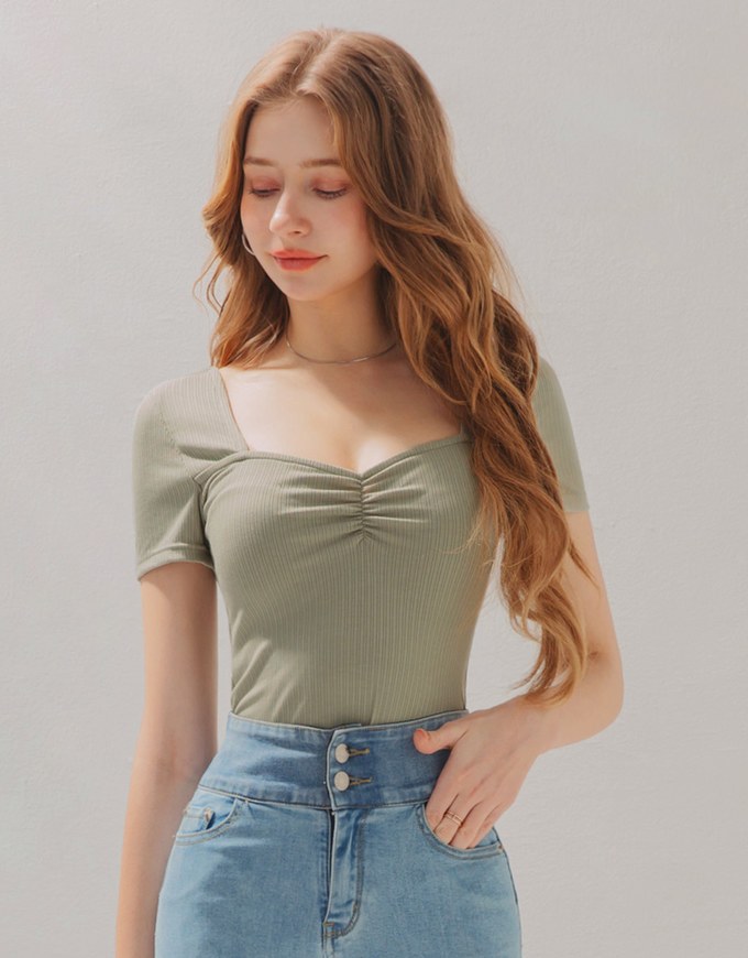 Vintage Square Neck Scrunch Fitted Top