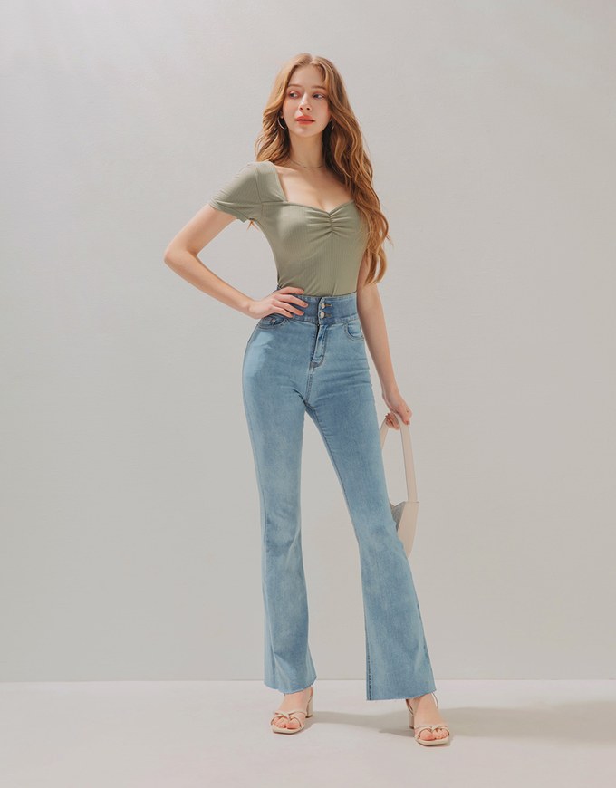 Vintage Square Neck Scrunch Fitted Top