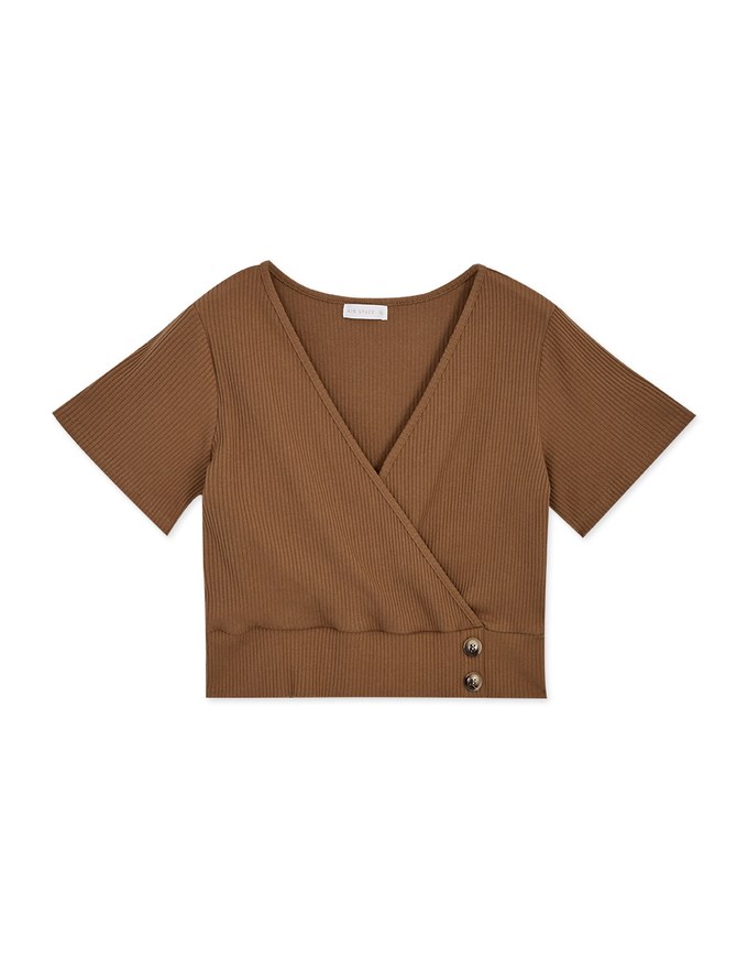 V-Neck Dual Side-Buttons Knit Crop Top