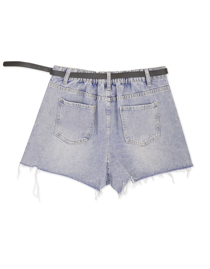 Frayed Belted Denim Jeans Shorts