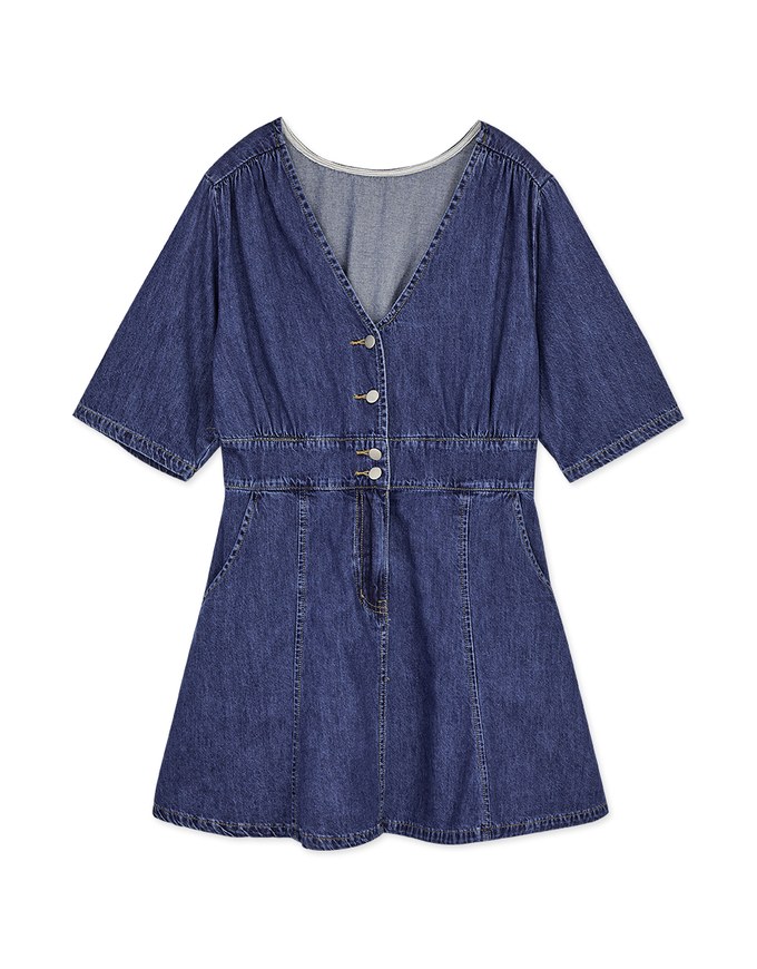 Classic V-Neck Button-Down Denim Jeans Dress