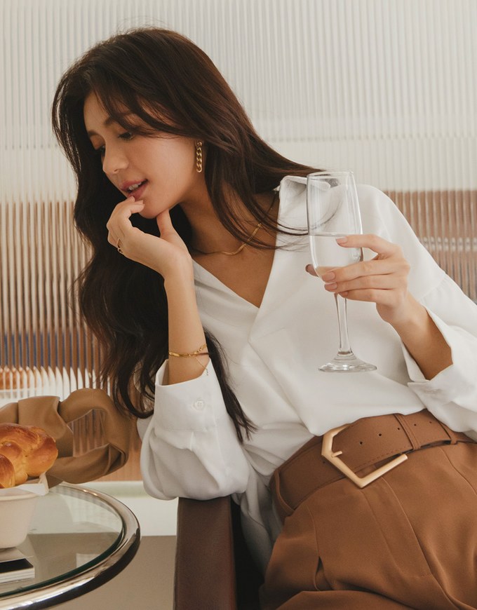 Stylish Hollow Back With Buttons Anti-Wrinkle Iron Free Blouse Shirt