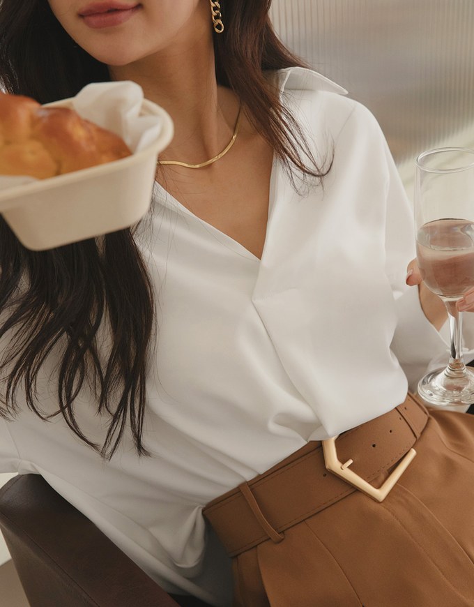 Stylish Hollow Back With Buttons Anti-Wrinkle Iron Free Blouse Shirt