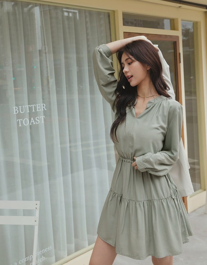 Sweet Tie-Side Cinched Waist Ruffle Dress
