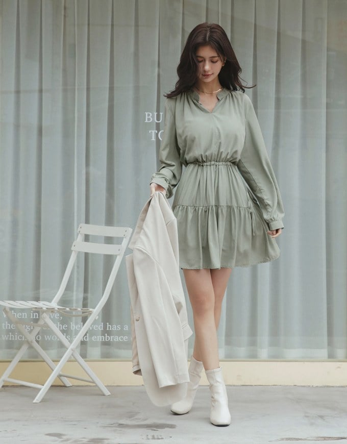 Sweet Tie-Side Cinched Waist Ruffle Dress