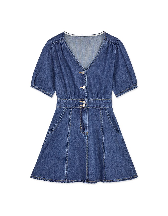 【Den!m LITE】Denim Dress Short Sleeves High Waisted Jeans Mini Dress