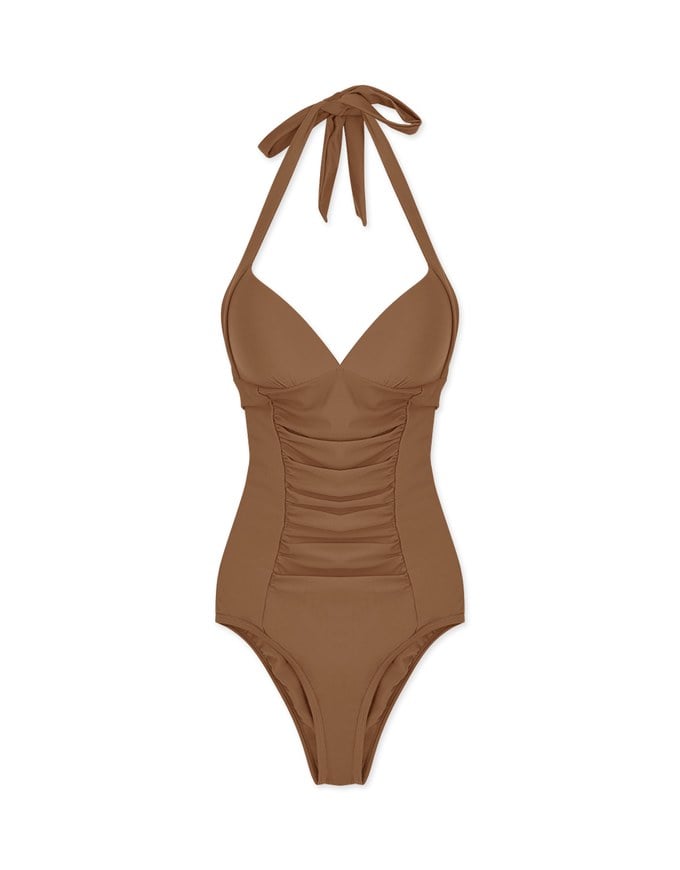 【SLIMMING】Halter Waist Trainer Sculpting Swimsuit Push Up Bra Padded