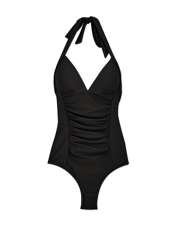 【EXTRA BODICE LENGTH】Tall Girl-Halter Waist Trainer Sculpting Swimsuit Push Up Bra Padded
