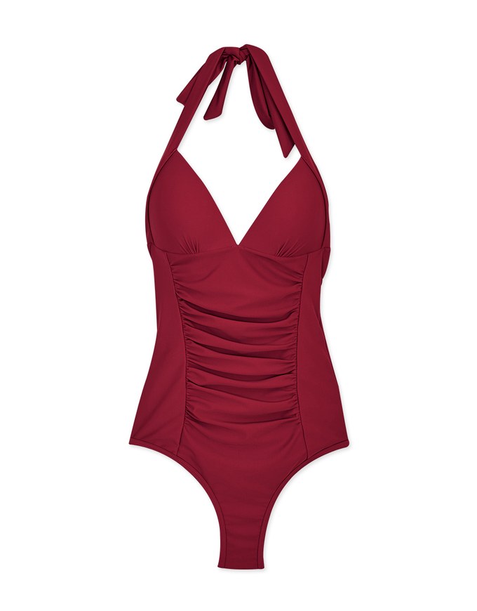 【EXTRA BODICE LENGTH】Tall Girl-Halter Waist Trainer Sculpting Swimsuit Push Up Bra Padded