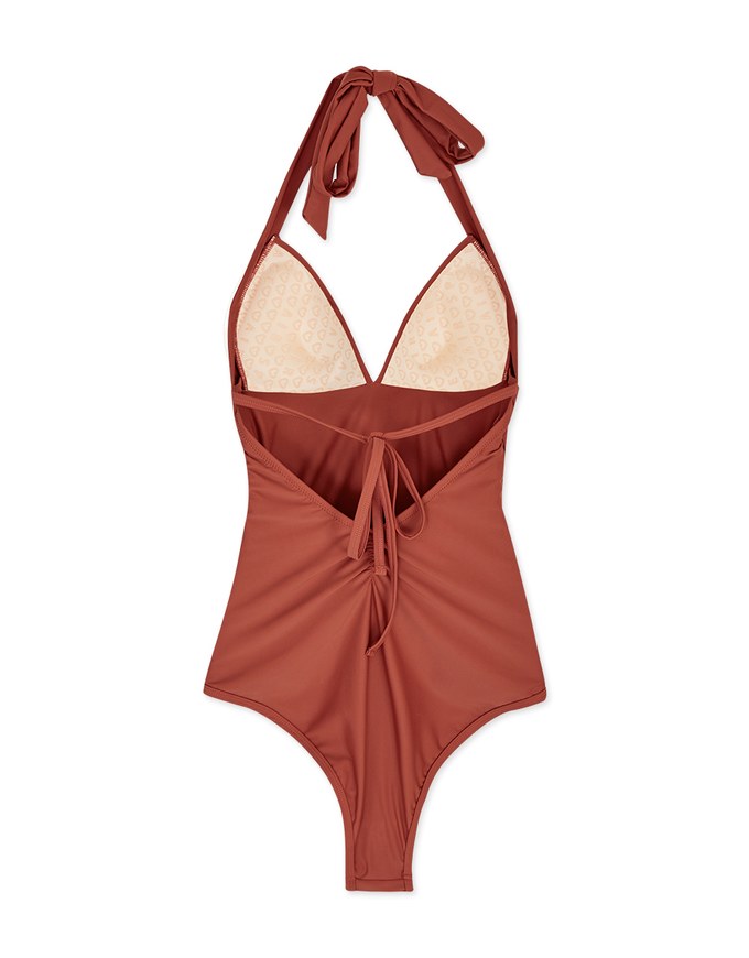 【EXTRA BODICE LENGTH】Tall Girl-Halter Waist Trainer Sculpting Swimsuit Push Up Bra Padded