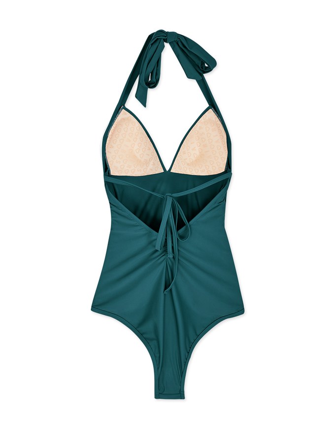 【EXTRA BODICE LENGTH】Tall Girl-Halter Waist Trainer Sculpting Swimsuit Push Up Bra Padded