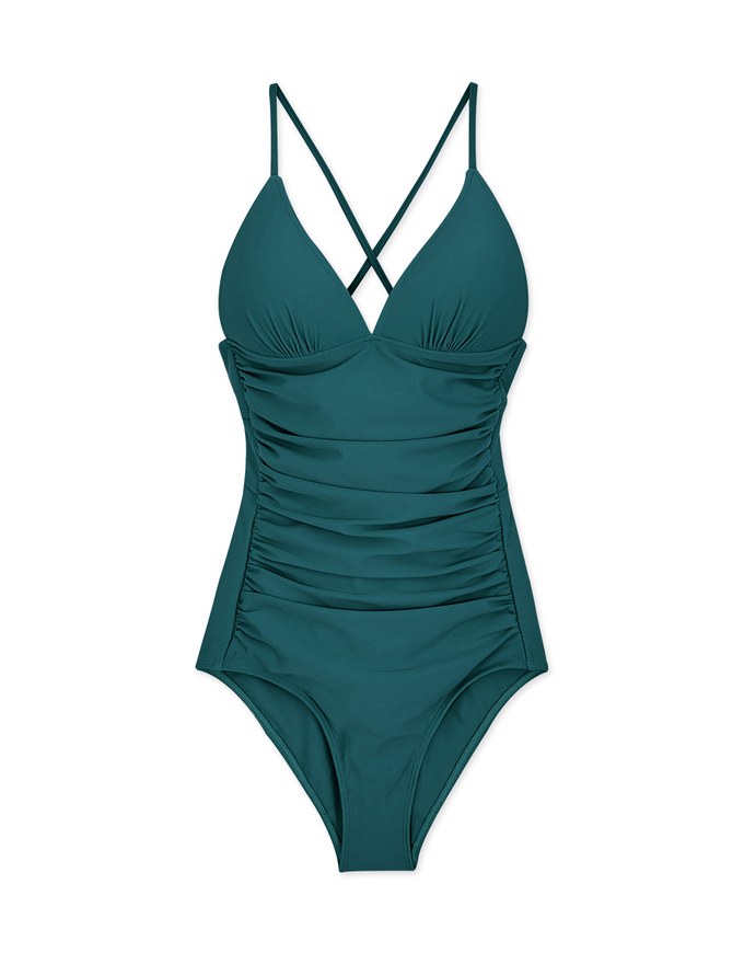 【SLIMMING】Crossback Waist Trainer Sculpting Swimsuit Push Up Bra Padded
