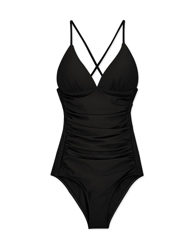 【EXTRA BODICE LENGTH】Tall Girl-Crossback Waist Trainer Sculpting Swimsuit Push Up Bra Padded