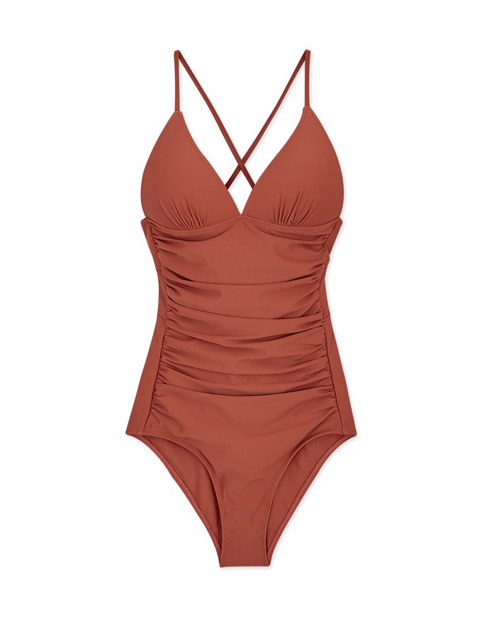 【EXTRA BODICE LENGTH】Tall Girl-Crossback Waist Trainer Sculpting Swimsuit Push Up Bra Padded