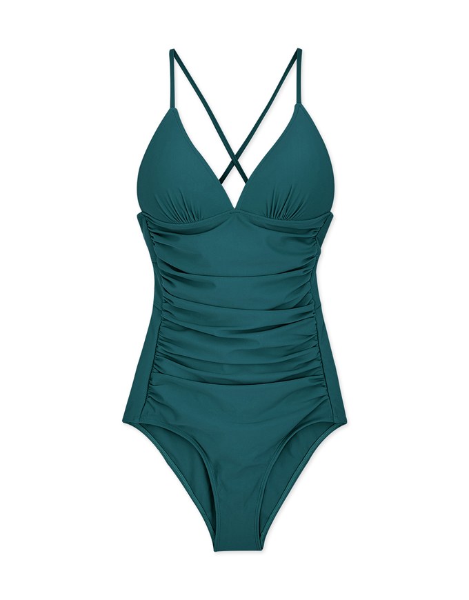 【EXTRA BODICE LENGTH】Tall Girl-Crossback Waist Trainer Sculpting Swimsuit Push Up Bra Padded