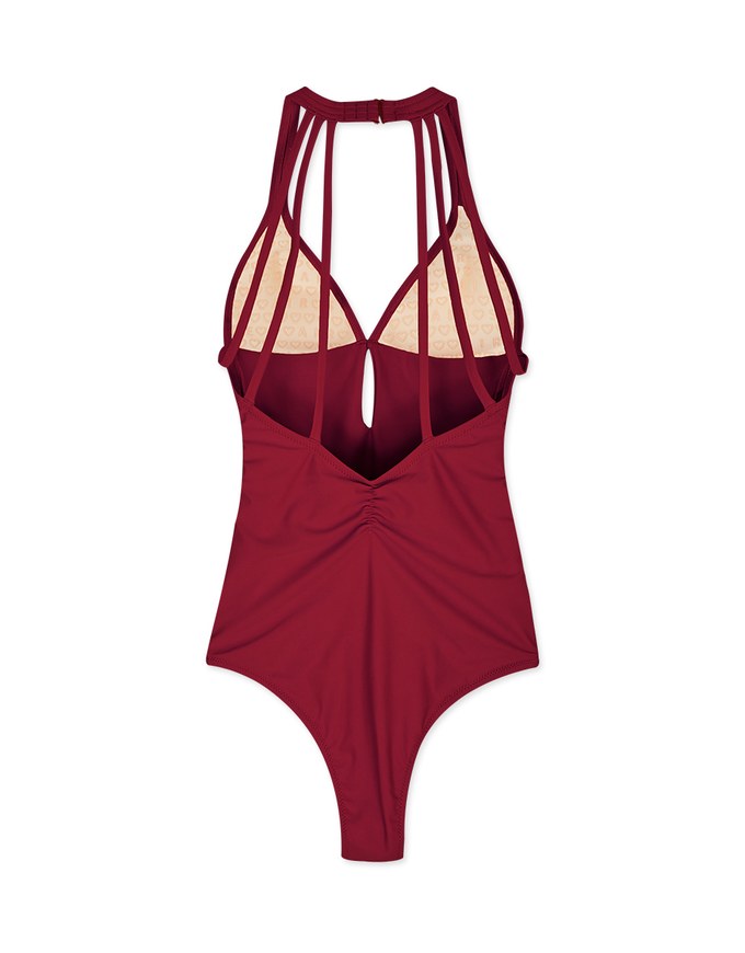 【SLIMMING】Halter Hollow Waist Trainer Sculpting Swimsuit Push Up Bra Padded