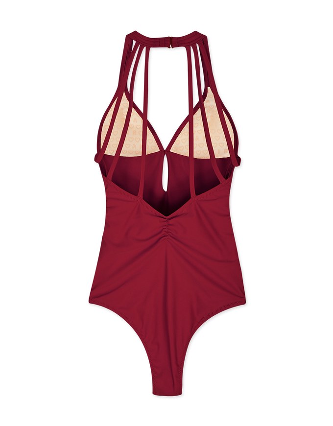 【EXTRA BODICE LENGTH】Tall Girl-Halter Hollow Waist Trainer Sculpting Swimsuit Push Up Bra Padded