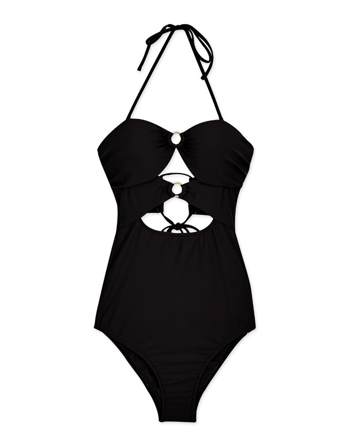 【PUSH UP 】2Way Hollow Out Bandeau One-Piece Swimsuit Push Up Bra Padded