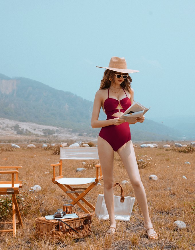 【PUSH UP 】2Way Hollow Out Bandeau One-Piece Swimsuit Push Up Bra Padded