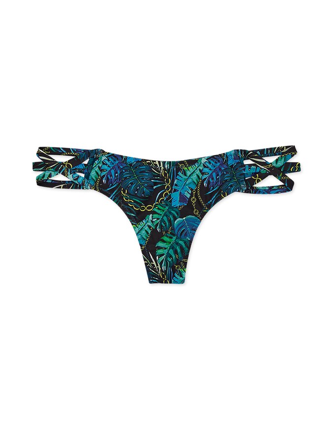Printed Criss-Cross Strappy Thong Bikini Bottom