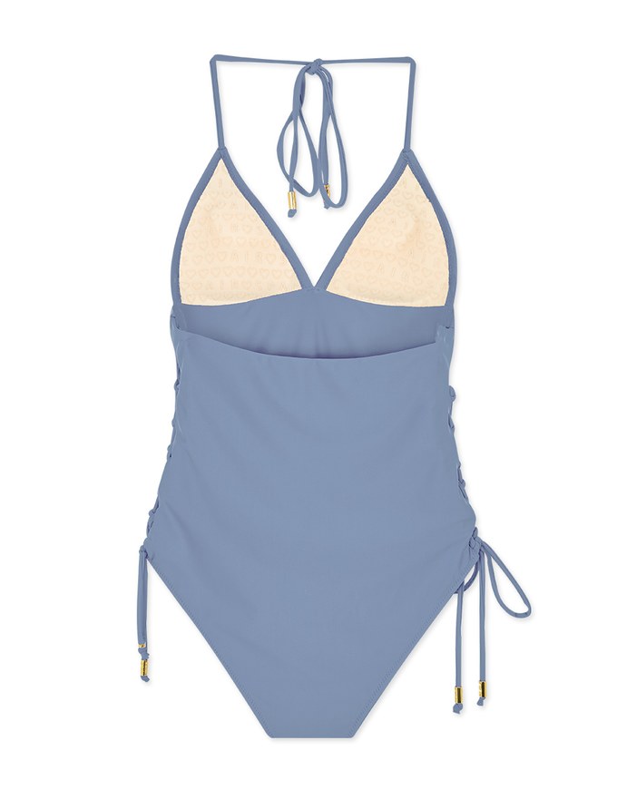【EXTRA BODICE LENGTH 】Tall Girl-Thin Strap Lace-Up Side One-Piece Swimsuit Push Up Bra Padded