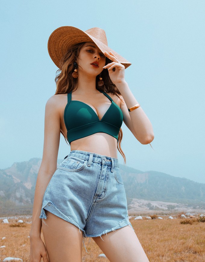 【PUSH UP】Cropped Corset Bikini Top With Bra Padded