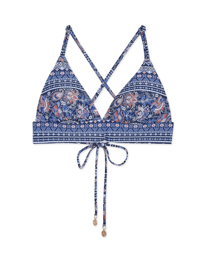 【PUSH UP】Printed Cropped Corset Bikini Top With Bra Padded