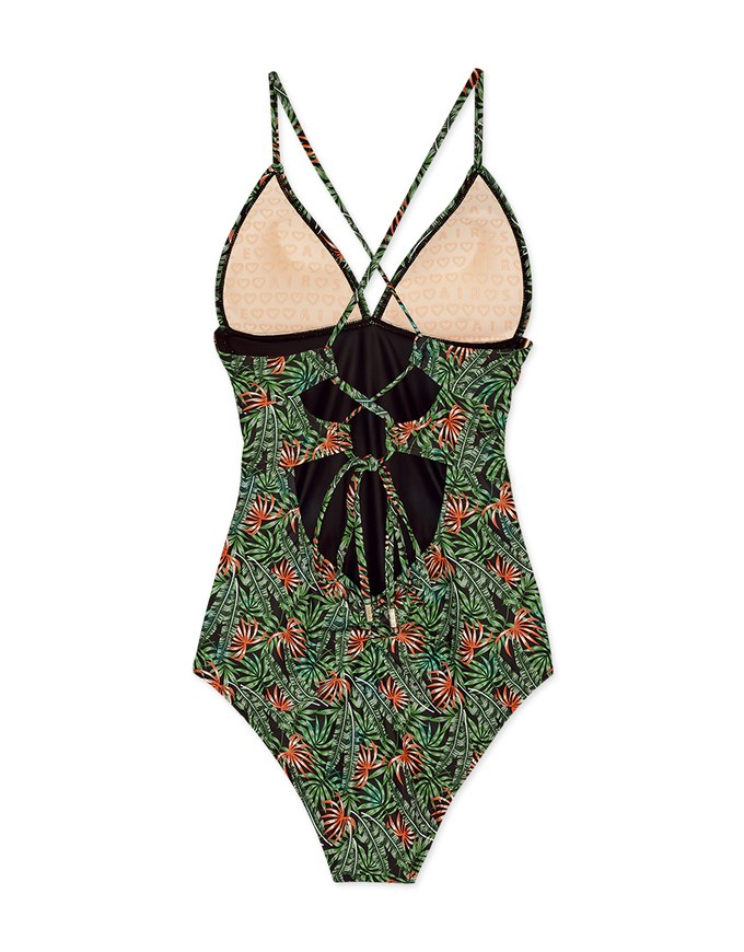 【EXTRA BODICE LENGTH】Tall Girl-Printed Crossback Waist Trainer Sculpting Swimsuit Push Up Bra Padded