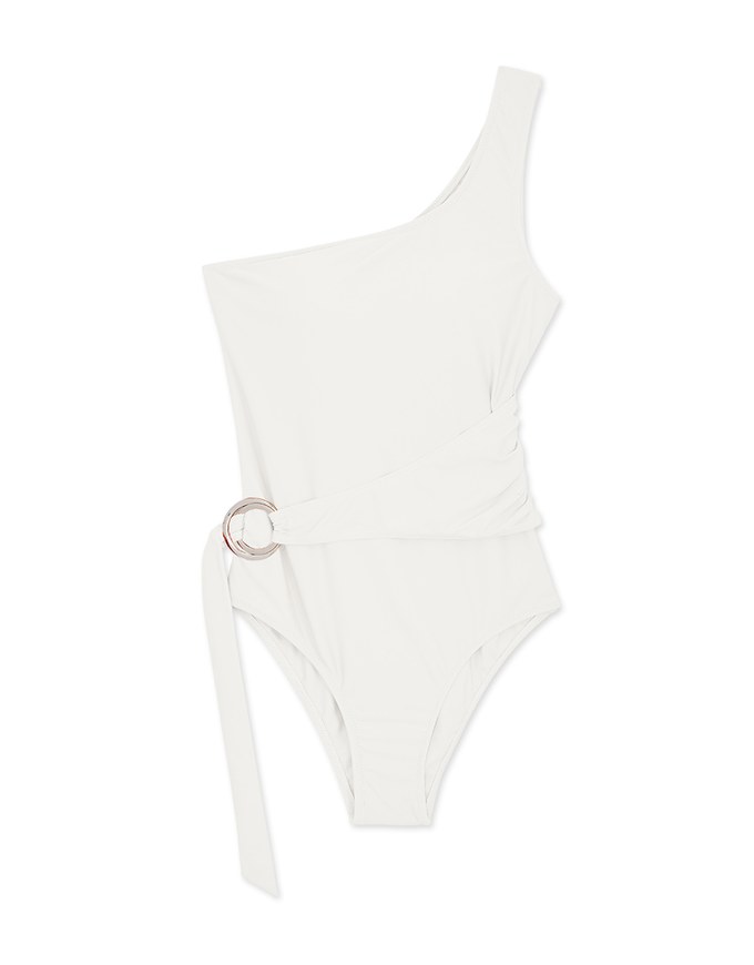 【PUSH UP 】One Shoulder Side Loop One-Piece Swimsuit Push Up Bra Padded