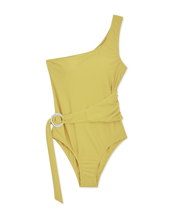 【PUSH UP 】One Shoulder Side Loop One-Piece Swimsuit Push Up Bra Padded
